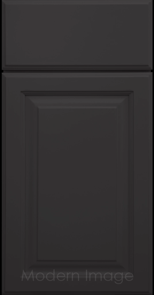 Hampton kitchen cabinets featuring raised panel doors and flat slab drawer fronts in a Midnight Sun color.
